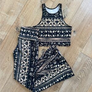 Teeki Black and Cream Flare Leggings and Top Matching Set